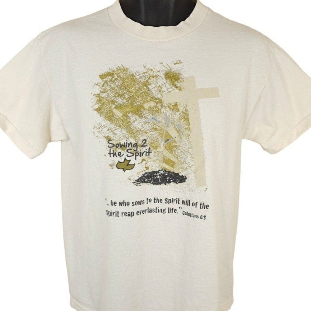 Vintage Christian T Shirt Mens Size Medium Y2K Sowing To The Spirit Galatians